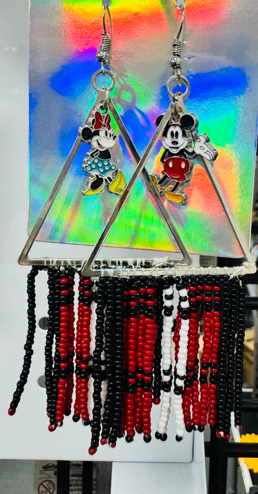 Handmade Beaded Mickey and Minnie Mouse Earrings